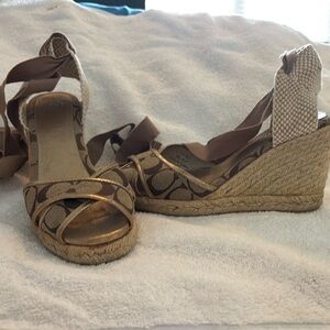 Coach Tan Wedge Sandals